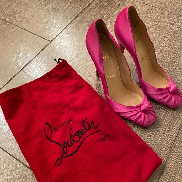 Louboutin Pink Satin Viva Lolo 100mm Pumps - Picture 1 of 8